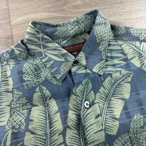 Tori Richard Shirt Mens Large Blue Silk Cotton Hawaiian Aloha Floral Textured